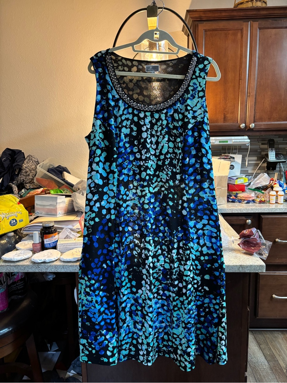 JM Collection Sleeveless Blue and Teal Print Midi Dress
